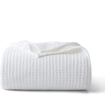 Shunjie.Home 100% Cotton Waffle Bed Blanket King Size, Throw Blanket for Couch All Seasons (White, 104x90)