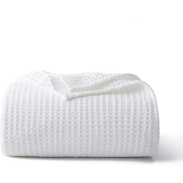Shunjie.Home 100 Cotton Waffle Bed Blanket Twin Size, Throw Blanket for All Seasons (White