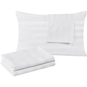 100% Egyptian Cotton Queen Pillow Protectors Set of 2, 400 Thread Count Sateen Weave Cooling Pillowcase, Easy Care Zippered Style Pillow Covers (Striped White, 