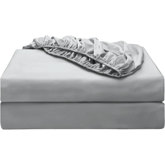 Shunjie.Home Fitted Sheet Only Twin Size 2 Pack, 100% Egyptian Cotton, 600 Thread Count, 16" Deep Pocket, Grey