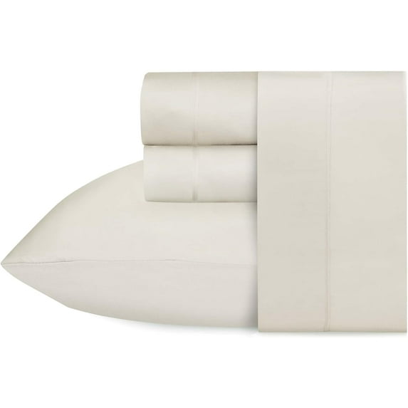 Shunjie.Home Bed Sheets Set 4 Pieces, 600 TC 100% Egyptian Cotton Bed Sheets, Breathable, Soft & Silky Sateen Weave Fits Mattress 8" Up to 18" Deep Pocket (Ivory, Queen)