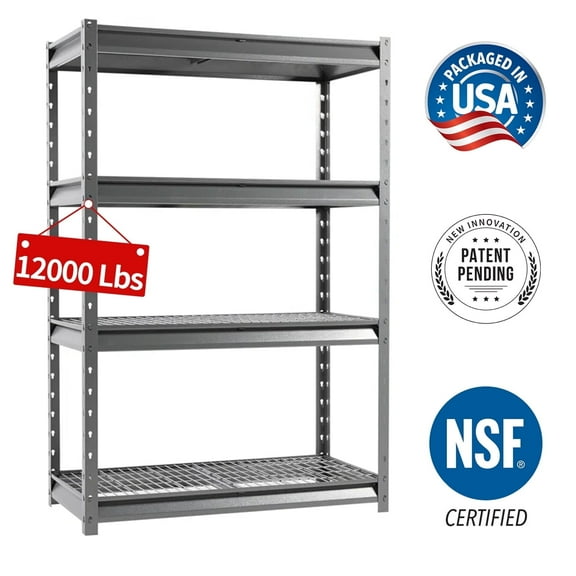 Shuntong The Atlas 12000LBS Garage Storage Shelves, 48"W Heavy Duty Metal Industrial Shelves, 4 Tier Adjustable Storage Rack for Warehouse Shop Basement,48"W x 24"D x 72"H, Gray