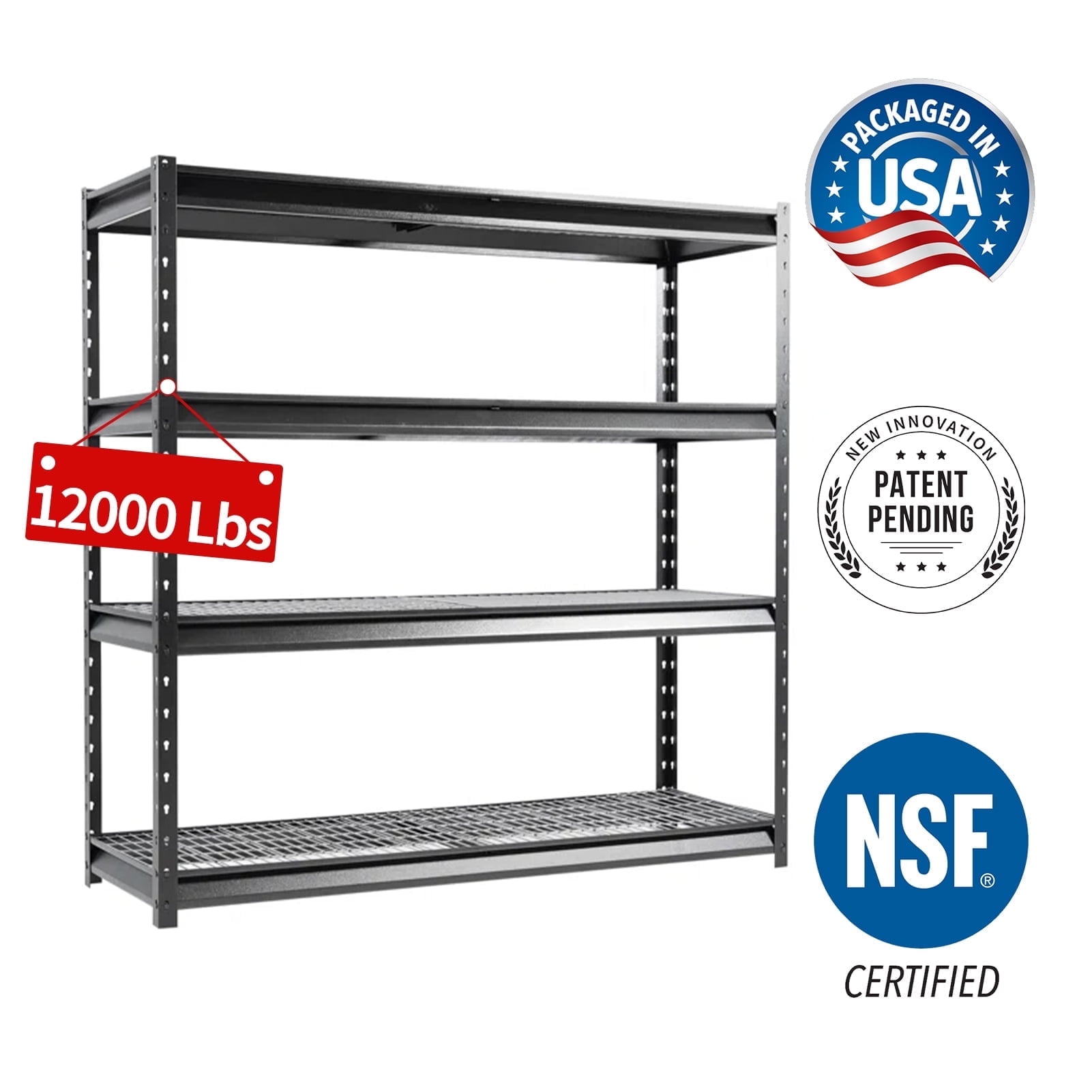 Atlas 4-Tier Black Metal Heavy Duty Garage Shelving Unit