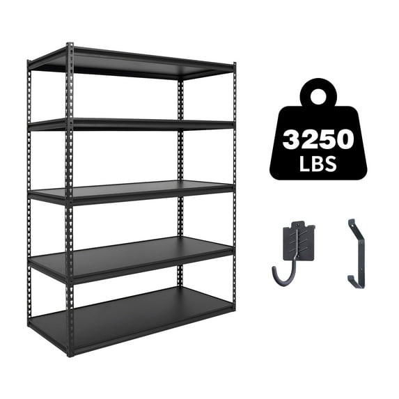 Shuntong Heavy Duty Storage Shelves, 3250Lbs Garage Shelving Unit, 5 Tier Adjustable Metal Storage Rack for Basement Pantry, Black, 48"W x 72"H x 24"D