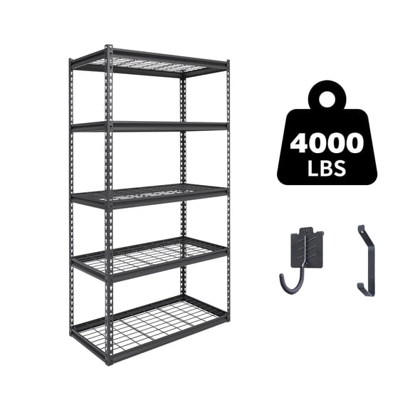The Atlas 72"H Heavy Duty Garage Shelving, 5-Tier Metal Shelving Unit, Adjustable Storage Rack, Industrial Strength Shelves for Heavy Tools and Equipment, Black, Load 4000 lbs