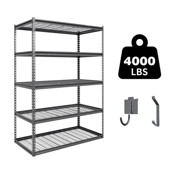 Shuntong The Atlas 72"H Heavy Duty Garage Shelving, 5-Tier Metal Shelving Unit, Adjustable Storage Rack, Industrial Strength Shelves for Heavy Tools and Equipment, Gray, Load 4000 lbs