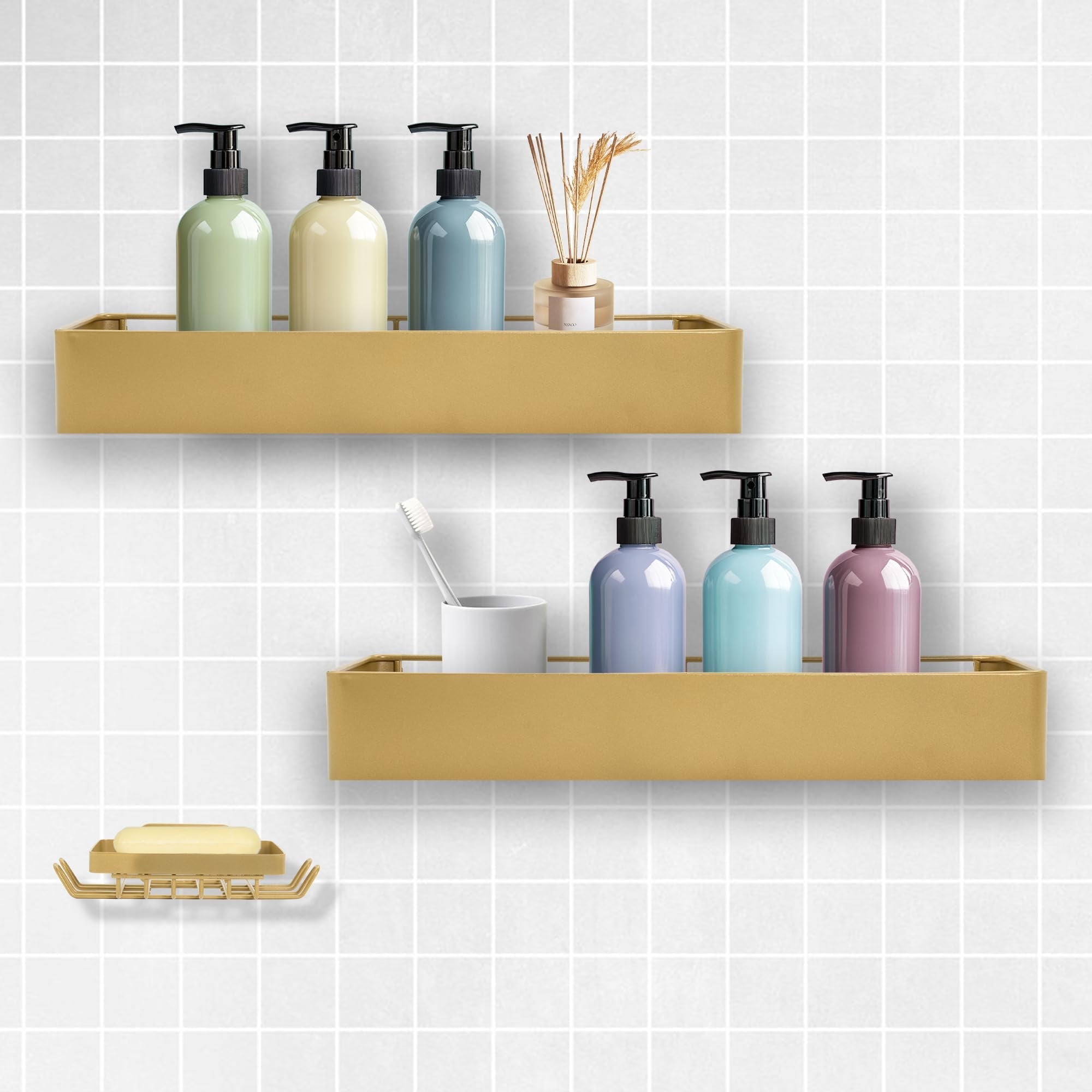 Shuntong Premium Shower Caddy, Adhesive Bathroom Shower Organizer and Storage, No Drill Shower Shelves for Inside Shower, Rustproof Shower Storage Rack 3 Pack Black