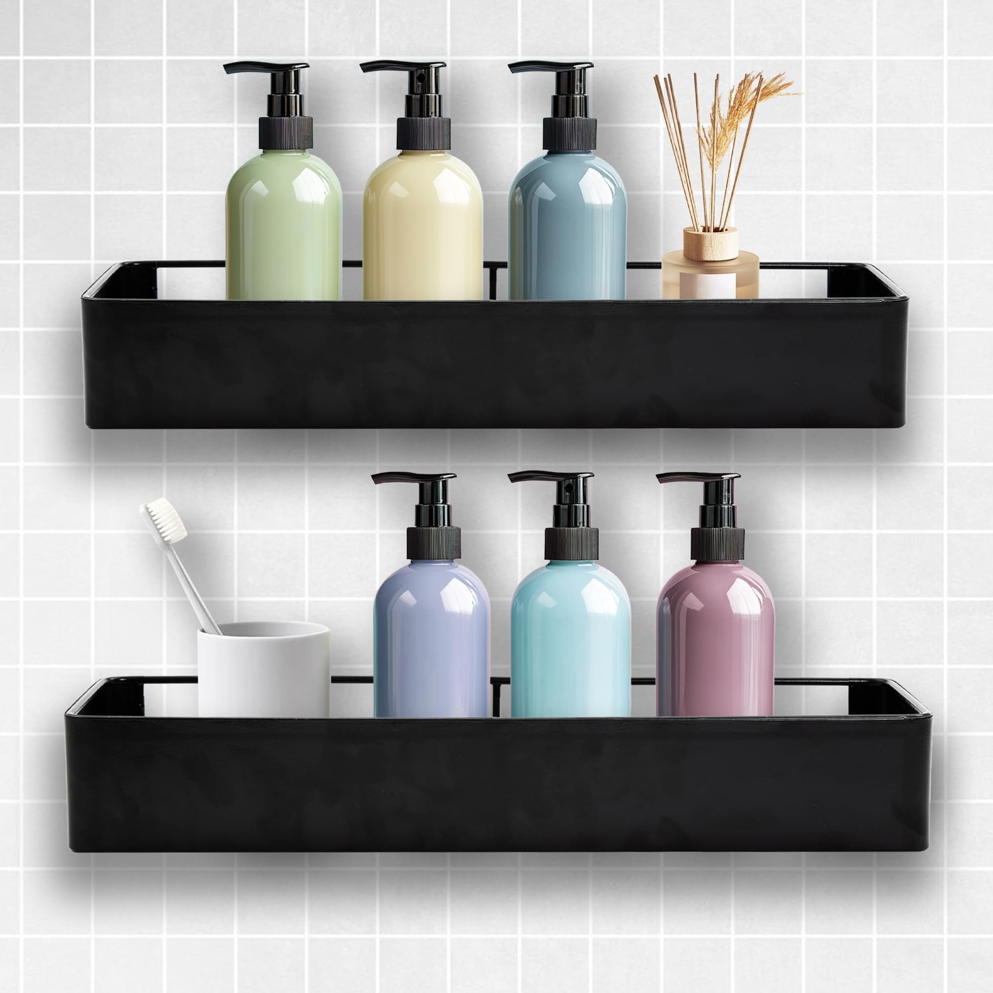 Shuntong Premium Shower Caddy, Adhesive Bathroom Shower Organizer and Storage, No Drill Shower Shelves for Inside Shower, Rustproof Shower Storage Rack 4 Pack White