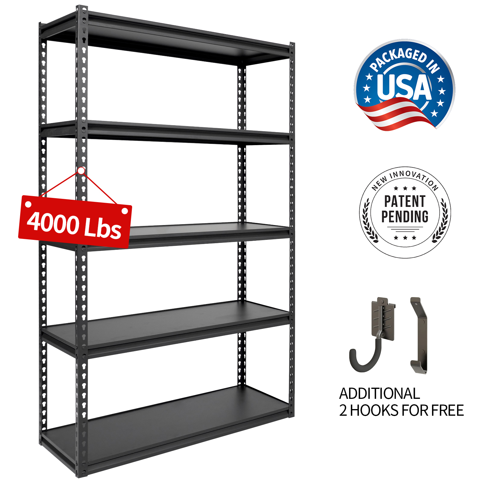 Shuntong The Atlas 36”W x 18”D x 72”H Heavy Duty Storage Shelves Load