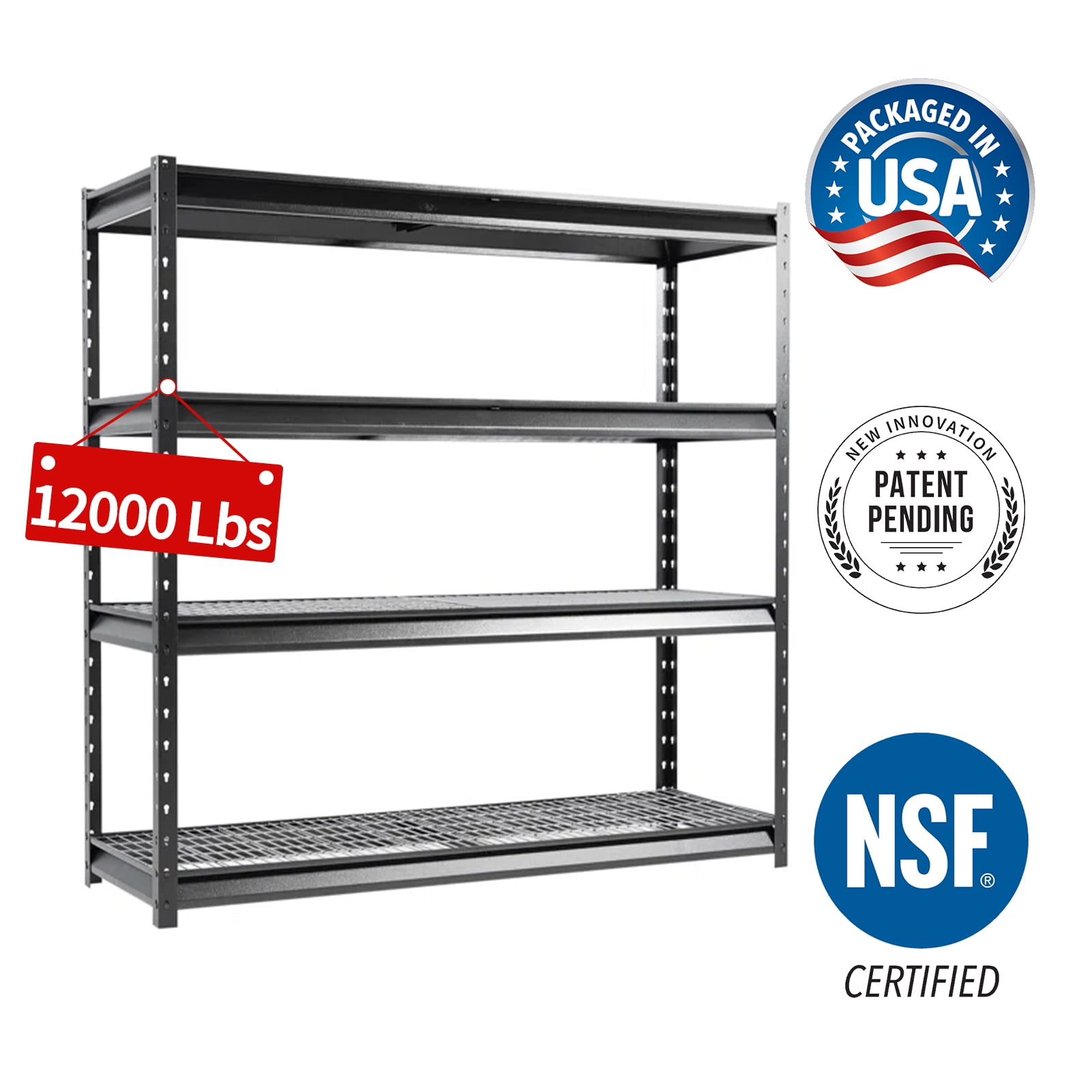 Atlas 4-Tier Black Metal Heavy Duty Garage Shelving Unit