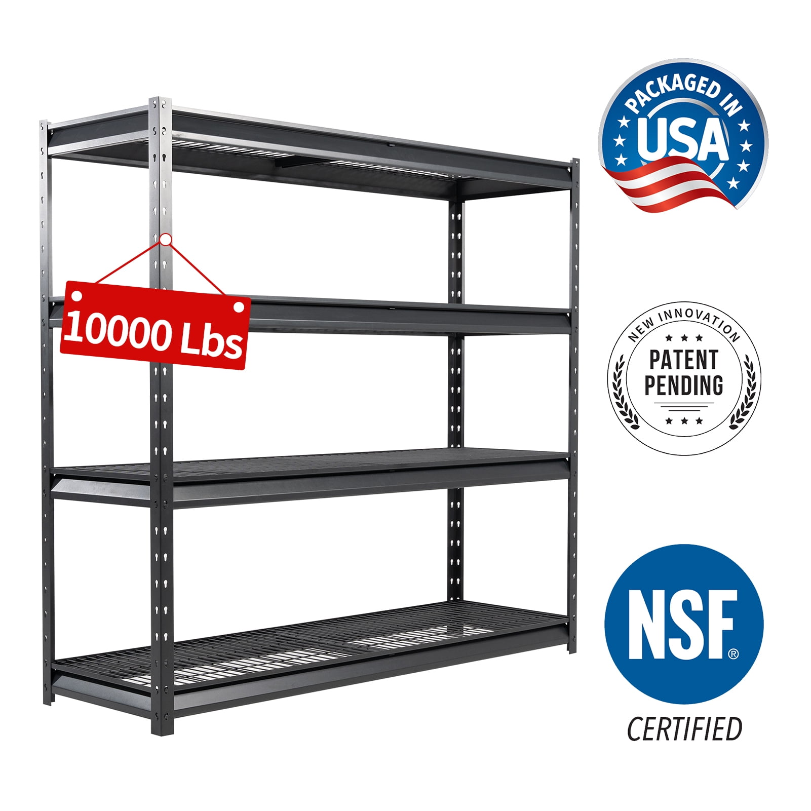 Shuntong The Atlas 77” Ultra Wide 4-Tier Metal Garage Shelving Unit Load  10000lbs, 77