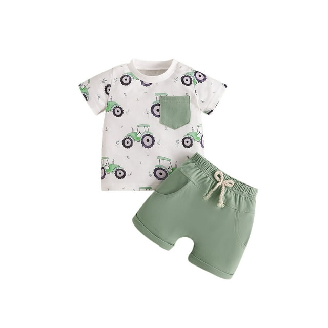 Shunvnny Baby Boy and Girl Summer Outfit, Tractor Print Short Sleeve T ...