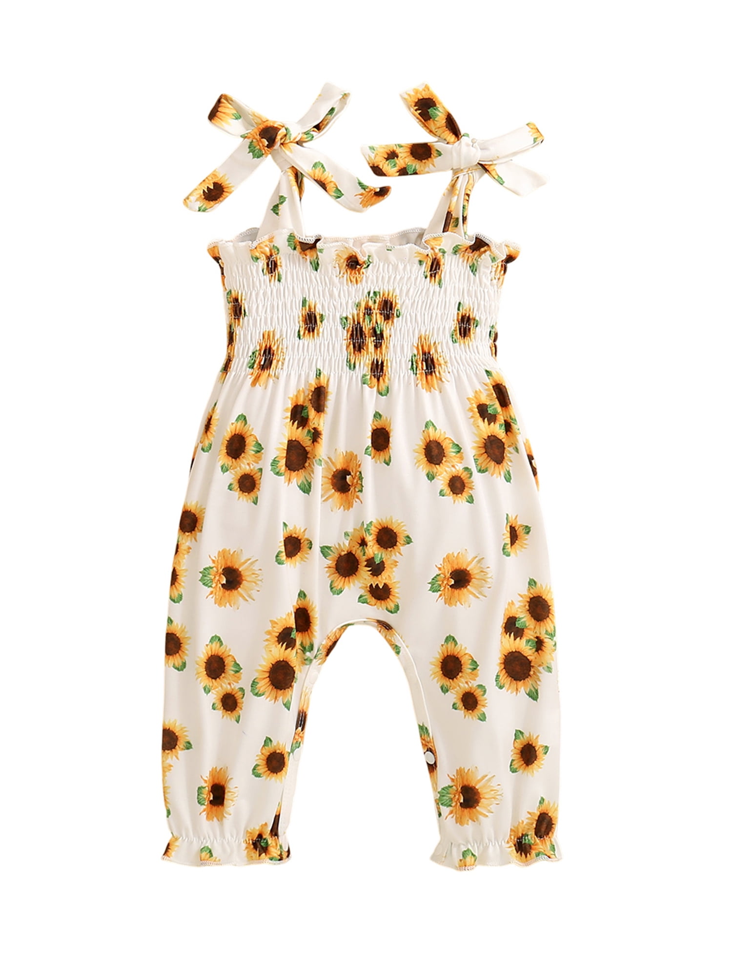 Shunvnny Baby Girls Jumpsuit, Sleeveless Tieup Pleated Sunflower Print