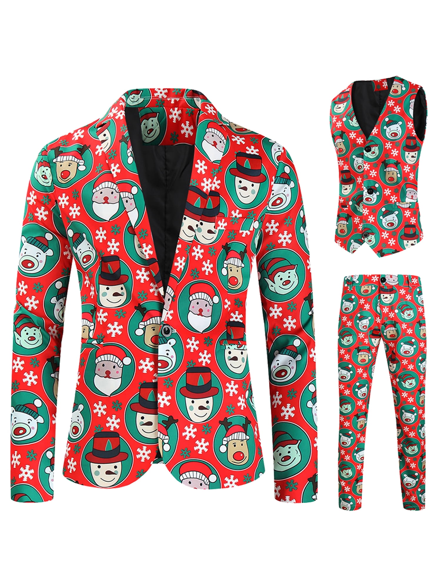 Shunvnny Men's 3 Piece Christmas Slim Fit Tuxedo Suit Double Breasted
