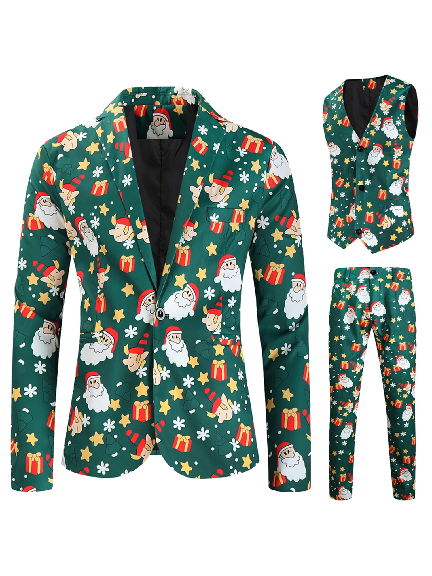 Shunvnny Men's 3 Piece Christmas Slim Fit Tuxedo Suit Double Breasted