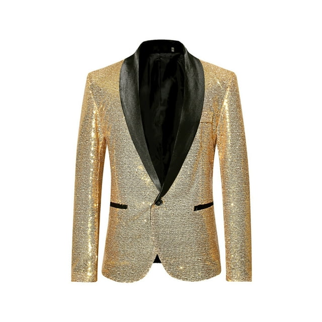 Shunvnny Men's Shiny Sequin Blazer, One Button Tuxedo Suit Jacket for ...