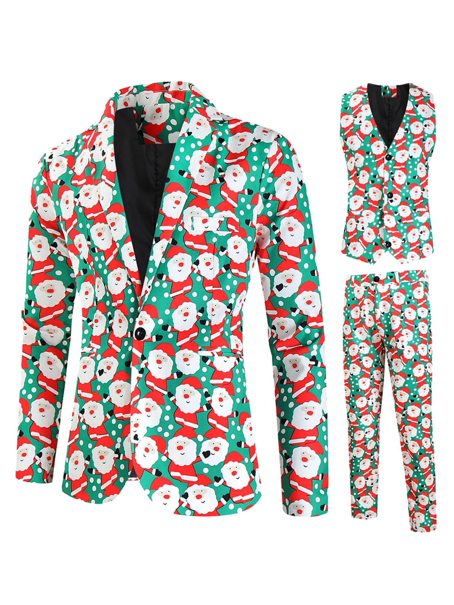 Shunvnny Plus Size Men’s Christmas 3-Piece Suit Double Breasted Slim ...