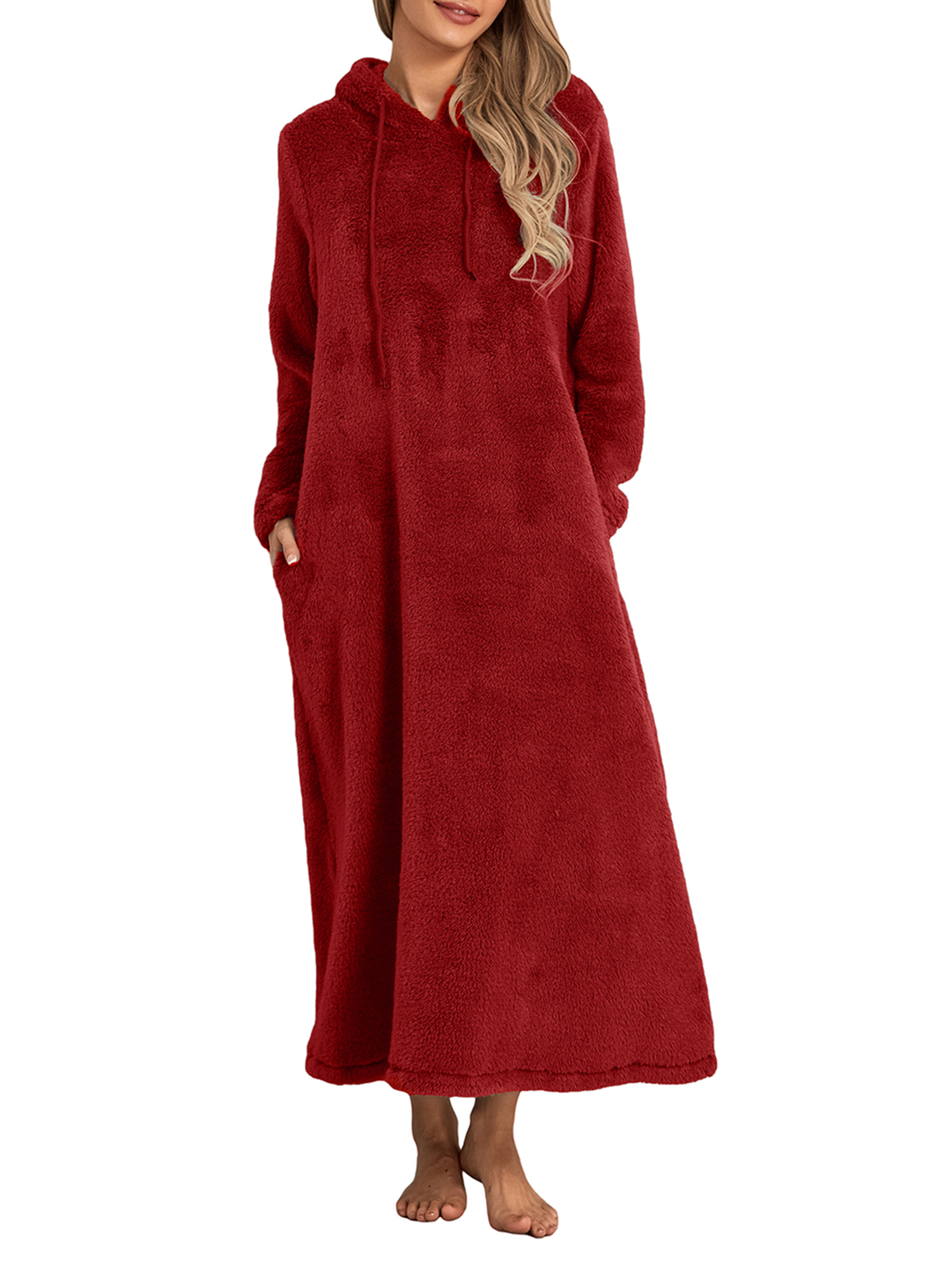 Shunvnny Women Fleece Hoodie Robe Nightgown Long Sleeve Full Length