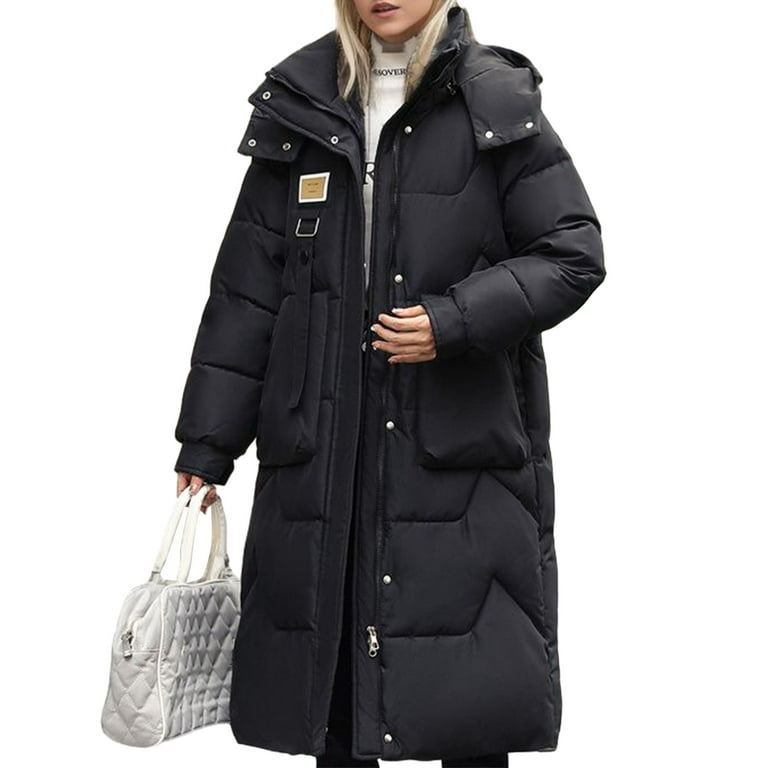 Women Black Coat Winter Warm offers Hooded Cocoon Down Coat Jacket, Loose Trench Coat Down Parka With Poackets, Khaki Coat Casual Down Parka