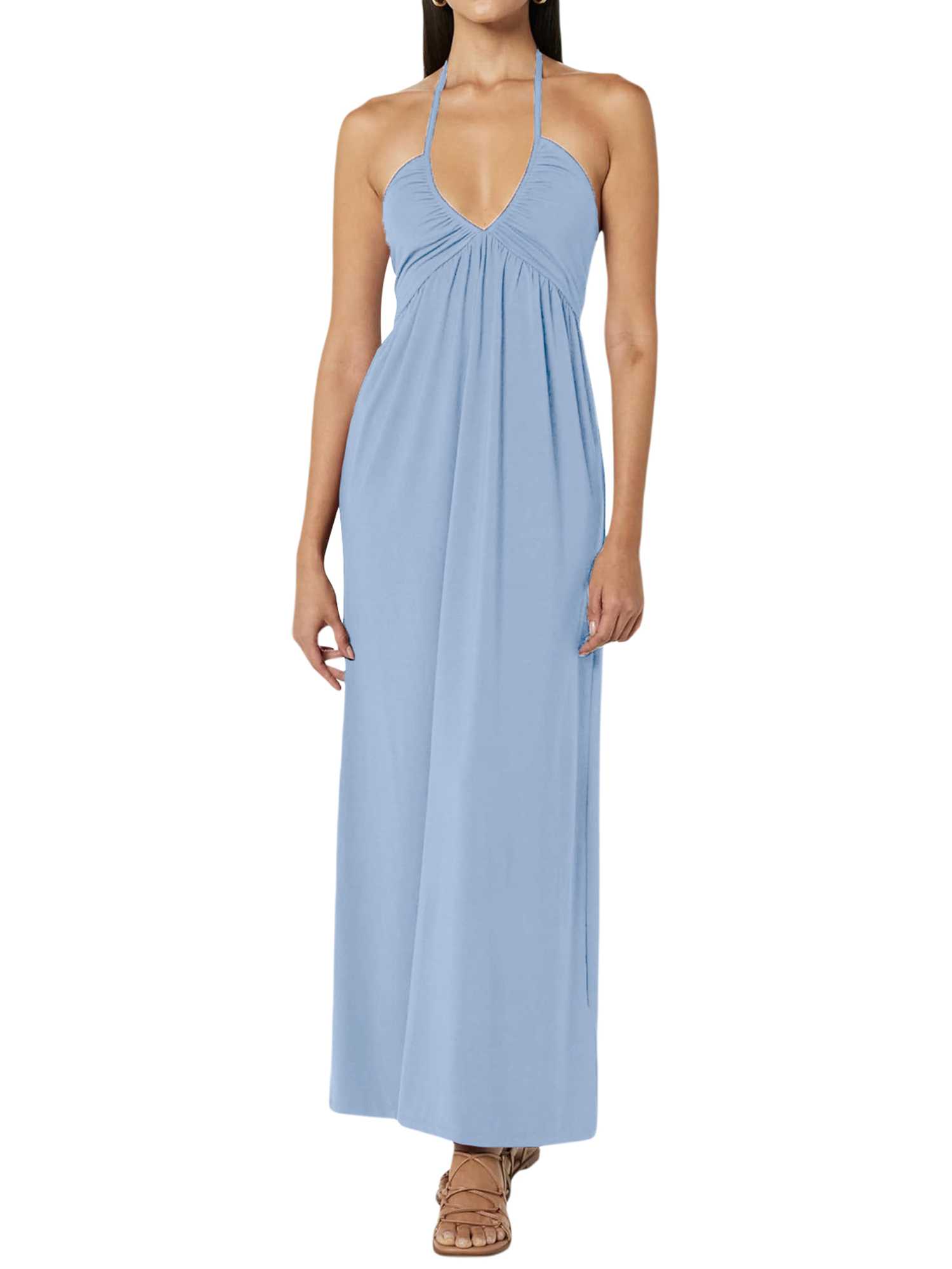 Halter V-Neck Sleeveless Long Dress