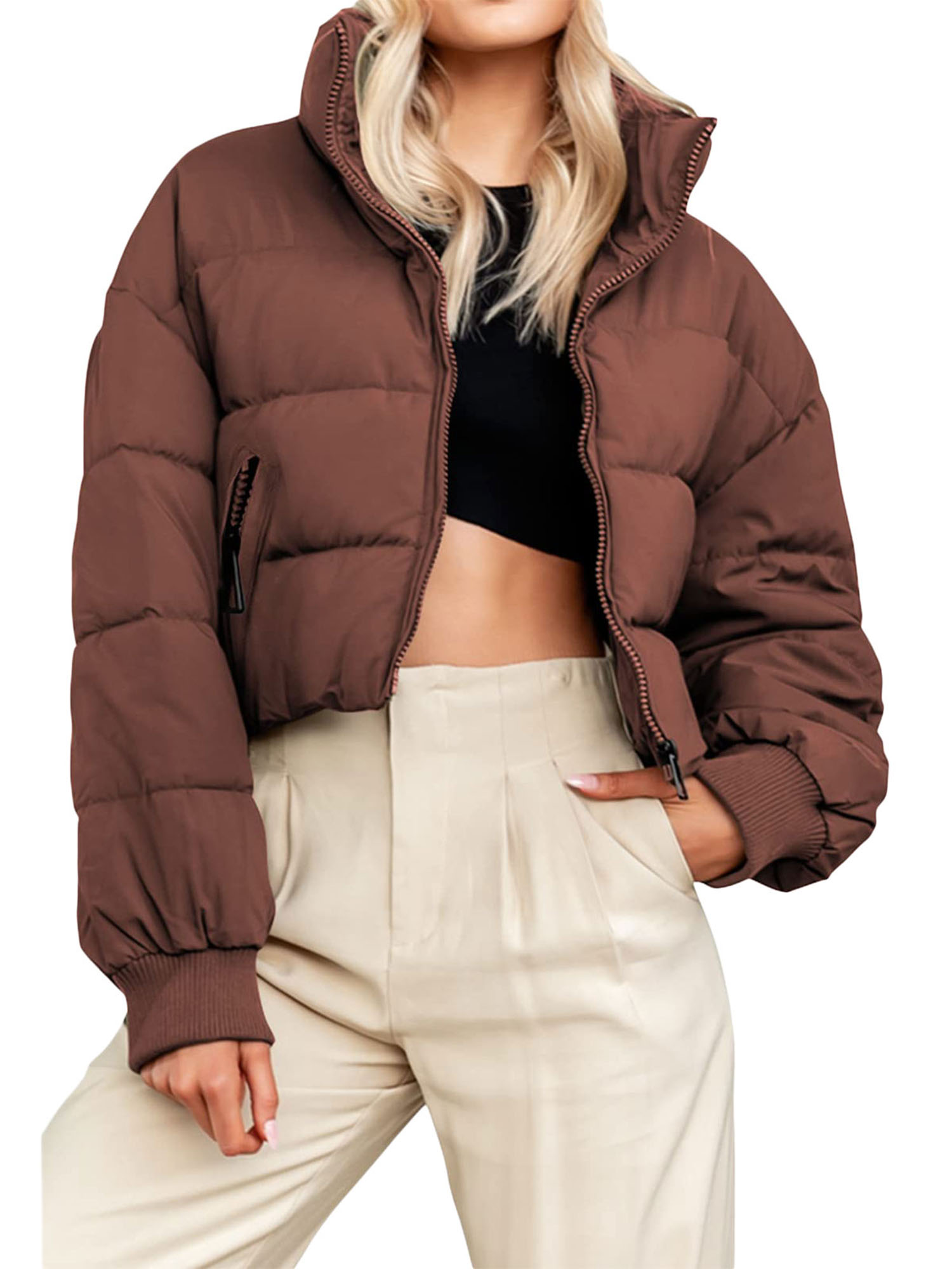 Shunvnny Womens Juniors Cropped Quilted Puffer Jacket Coats Stand ...