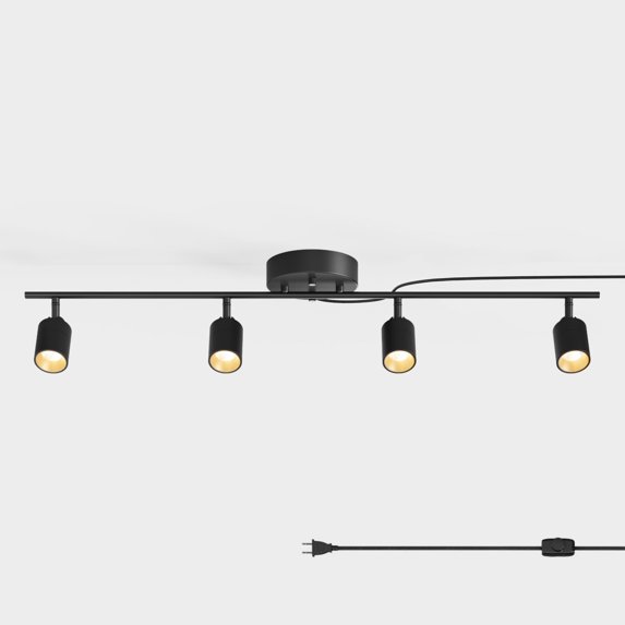 Shura Black 4-Light Plug-In Track Light with Dimmer Switch, Integrated LED Bulbs, 3000K