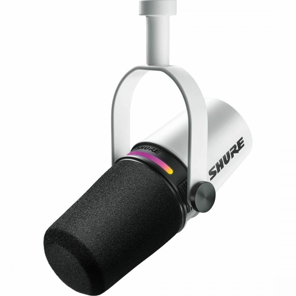 Shure MV7+ Wired Dynamic Microphone for Podcasting, Live Streaming, Music, Recording, Voice - White - Cardioid - Boom - XLR, USB Type C