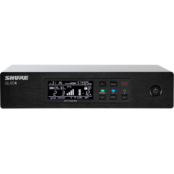 Shure QLXD4 Digital Wireless Receiver - 534 MHz to 598 MHz Operating Frequency - 330.05 ft Operating Range