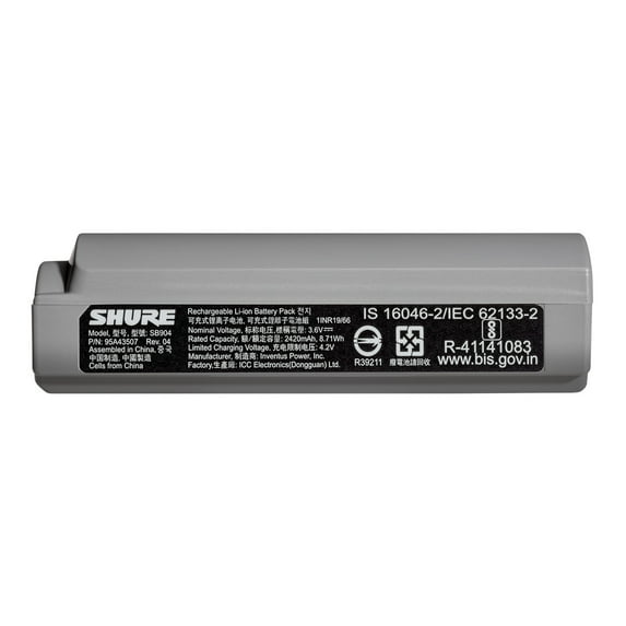 Shure SB904 Lithium-Ion Rechargeable Battery for GLXD4+ & GLXDR4+ Wireless Systems
