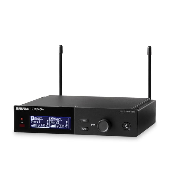 Shure SLXD4D+ Dual-Channel Digital Wireless Rackmount Receiver, G57: 470-608MHz, Black
