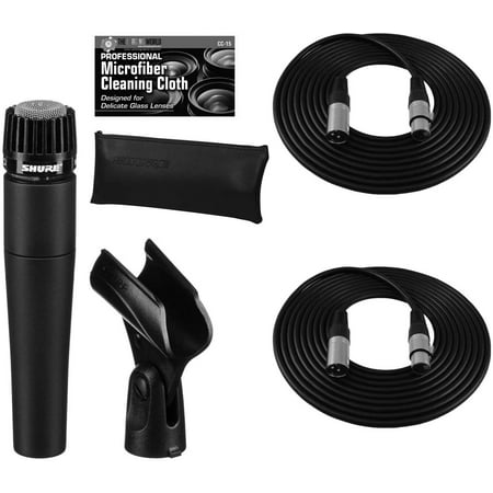 Shure SM57-LC Cardioid Dynamic Instrument Microphone + Extra Two 2 XLR Cables Bundle