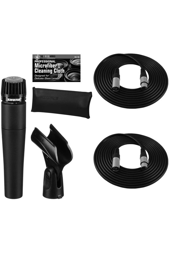 Shure SM57-LC Cardioid Dynamic Instrument Microphone + Extra Two 2 XLR Cables Bundle