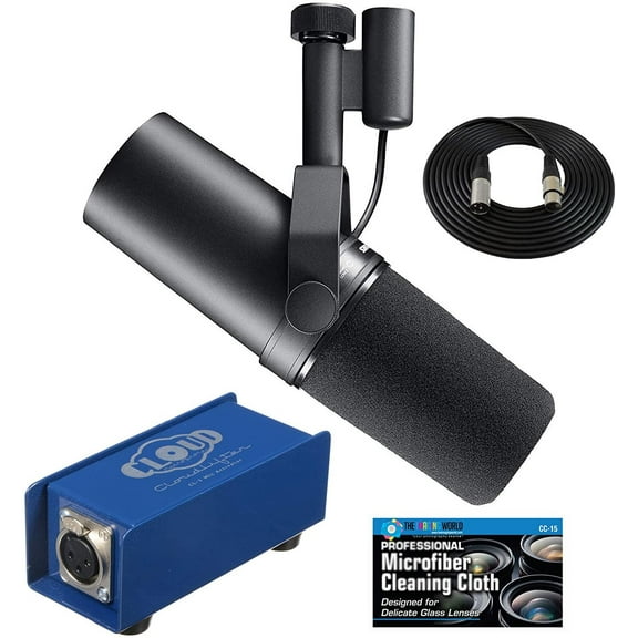 Shure SM7B Vocal Microphone with Cloud Microphones Cloudlifter CL-1 Mic Activator and Extra 10' XLR Cable Bundle