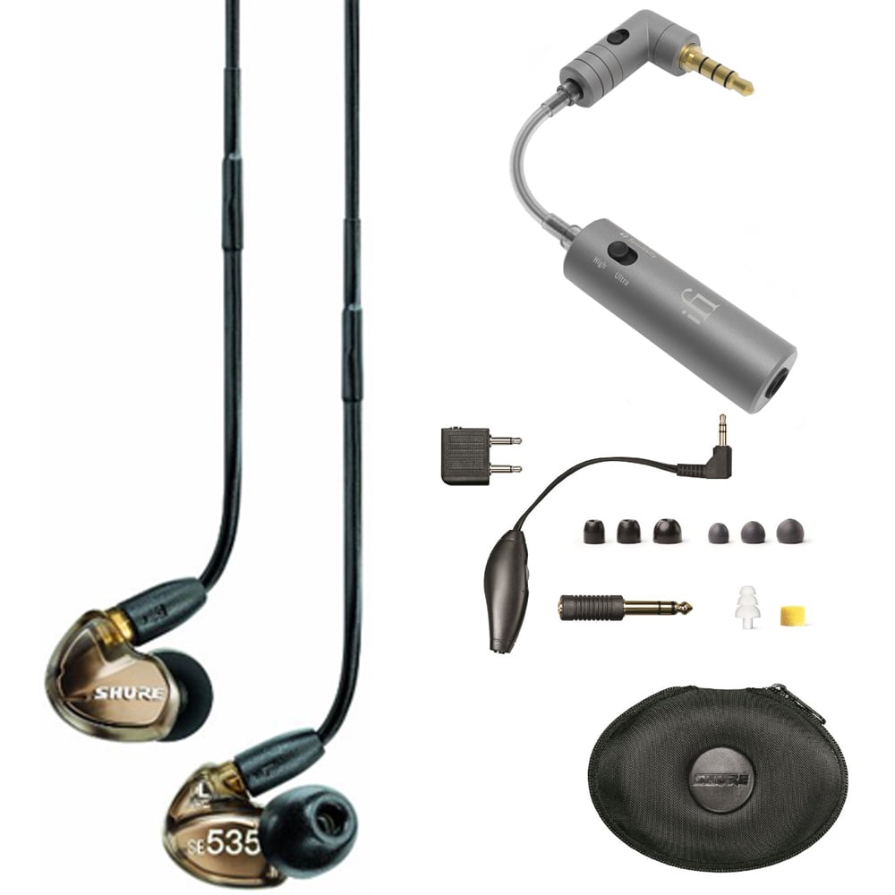 Shure Sound Isolating Triple Driver Earphone with Detachable Cable Bronze  (SE535-V) with iFi Audio iEMATCH