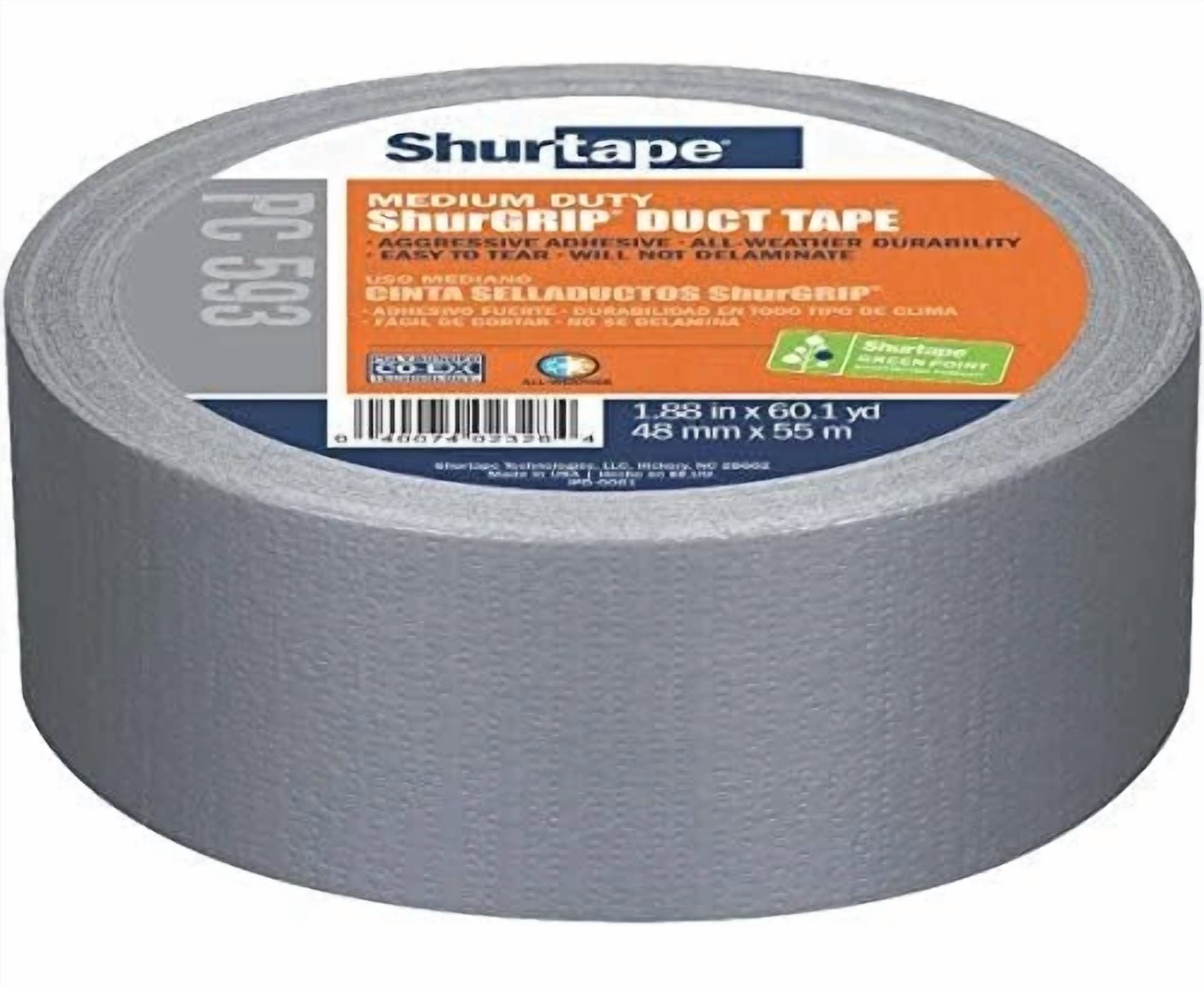 Shurtape 152303 Utility Duct Tape Silver 1.88 Inches Width 60 Yards Length