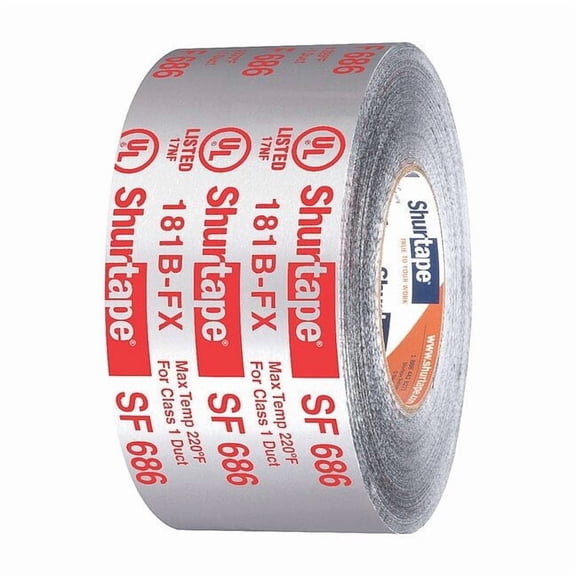 Shurtape SF 686 UL ShurMASTIC Butyl Foil Indoor/Outdoor HVAC Tape, 181B-FX Listed/Printed, 3" x 33.3 Yards, Silver, 1 Roll 111163