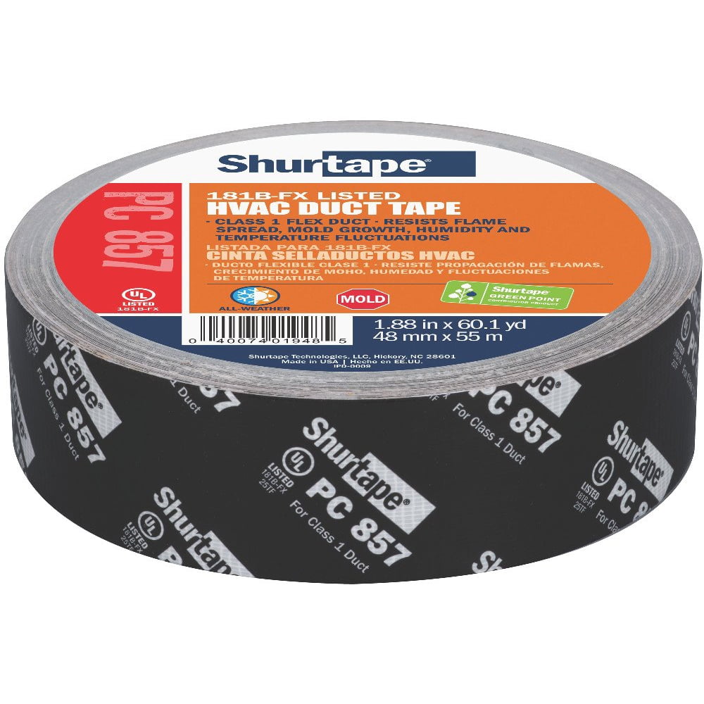 Shurtape Duct Tape, Black, 60-1/8 yd L, 1-7/8 in W 201885