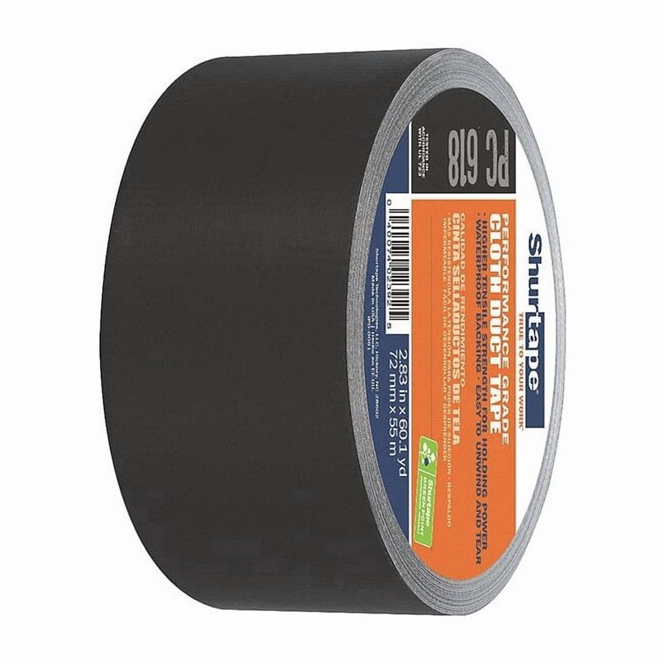 Shurtape Duct Tape,Black,2 13/16inx60 yd,PK16 PC 618 BLK-72mm x 55m-16 rls/cs