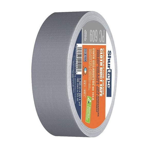 Shurtape Duct Tape,Silver,1 7/8 in x 60 yd,9 mil PC 609 SIL-48mm x 55m-24 rls/cs