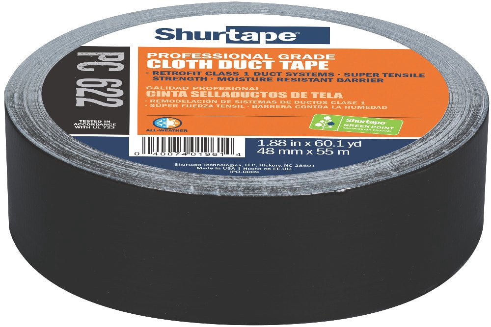 Shurtape PC 622 Heavy Duty Premium Grade Stucco Duct Tape, Protects Windows and Doors During Stucco Application, 48mm x 55 Meters, Black, 1 Roll (145083) CA1