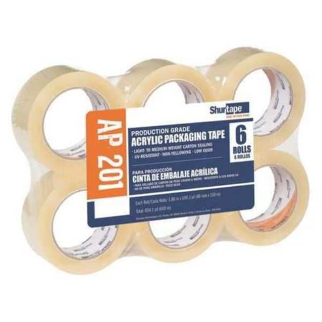 Packaging Tape, 48mm W, 100m L, 2 mil Thick, Clear, Standard Duty, 6PK 232518