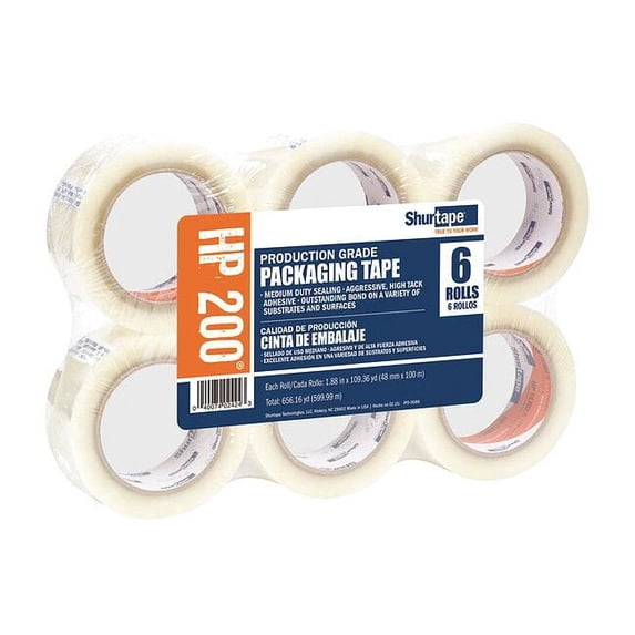 Shurtape Carton Sealing Tape, 1.8 mil, Clear, PK6 104483