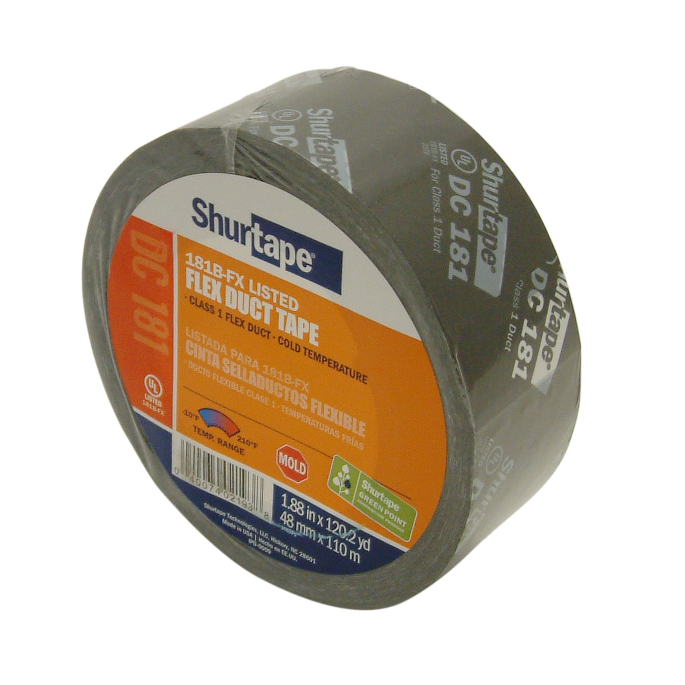 Shurtape UL 181B-FX Listed Film Tape [for Flex Ducts] (DC-181): 2 in. x 120 yds. (Black with White printing)
