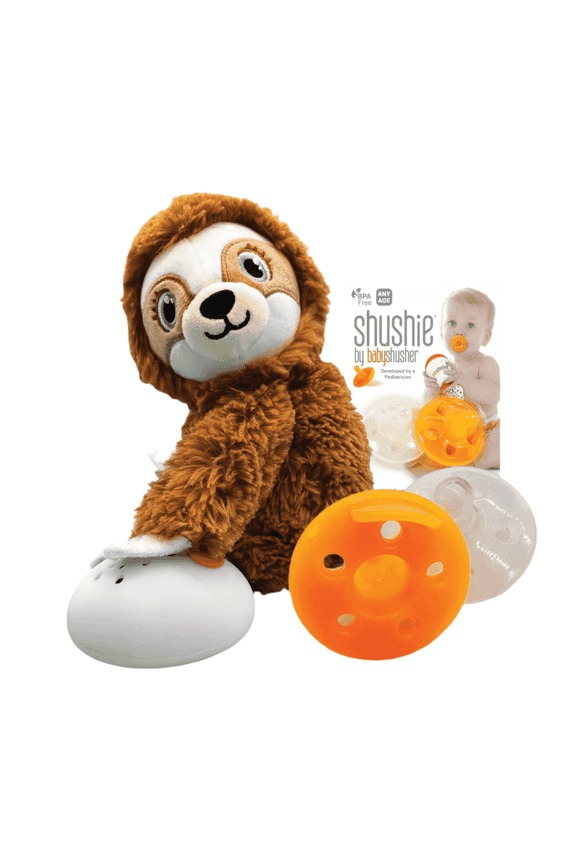 Baby Shusher Sloth Sound Machine Plush Toy with 2 Silicone Pacifiers, Portable Baby Soother with Sound, Batteries Included