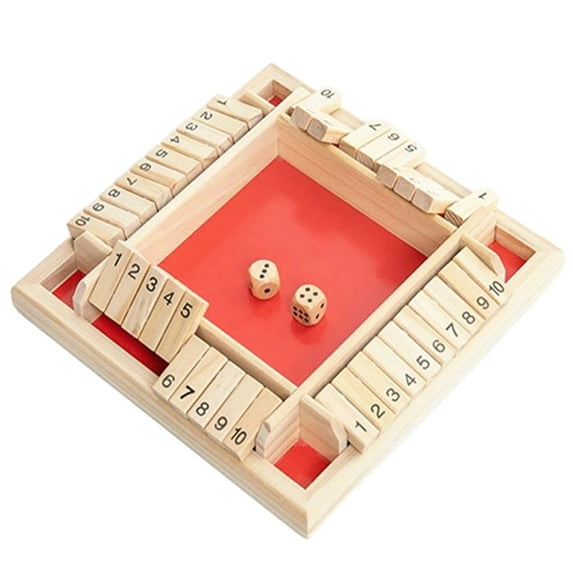 Shut the Box Dice Game, 4 Players Classic Wooden Board Game for Family Pub and Math Learning, Strategy Tabletop Game for Adults and Teens, Party Game Set