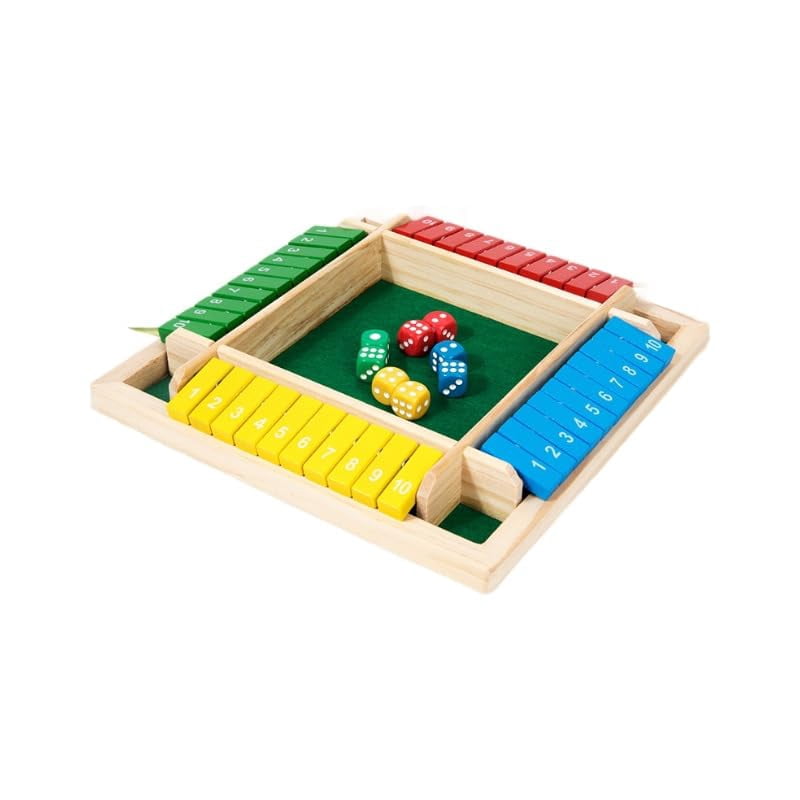 Jeu De Cartes à 4 Faces Et 8 Dés – Jeu Mathématique Familial Pour 2 à 4 Joueurs – En Bois – Shut The Box – Dès 6 Ans