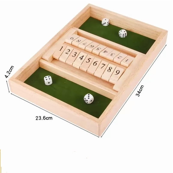 Shut The Box Game: 2-6 Player Wooden Board Math Game with 2-12 Dice | Educational Family Night Entertainment | Classic Pub Style | Funny Family Board Games (Colorful-Round 4 Players)