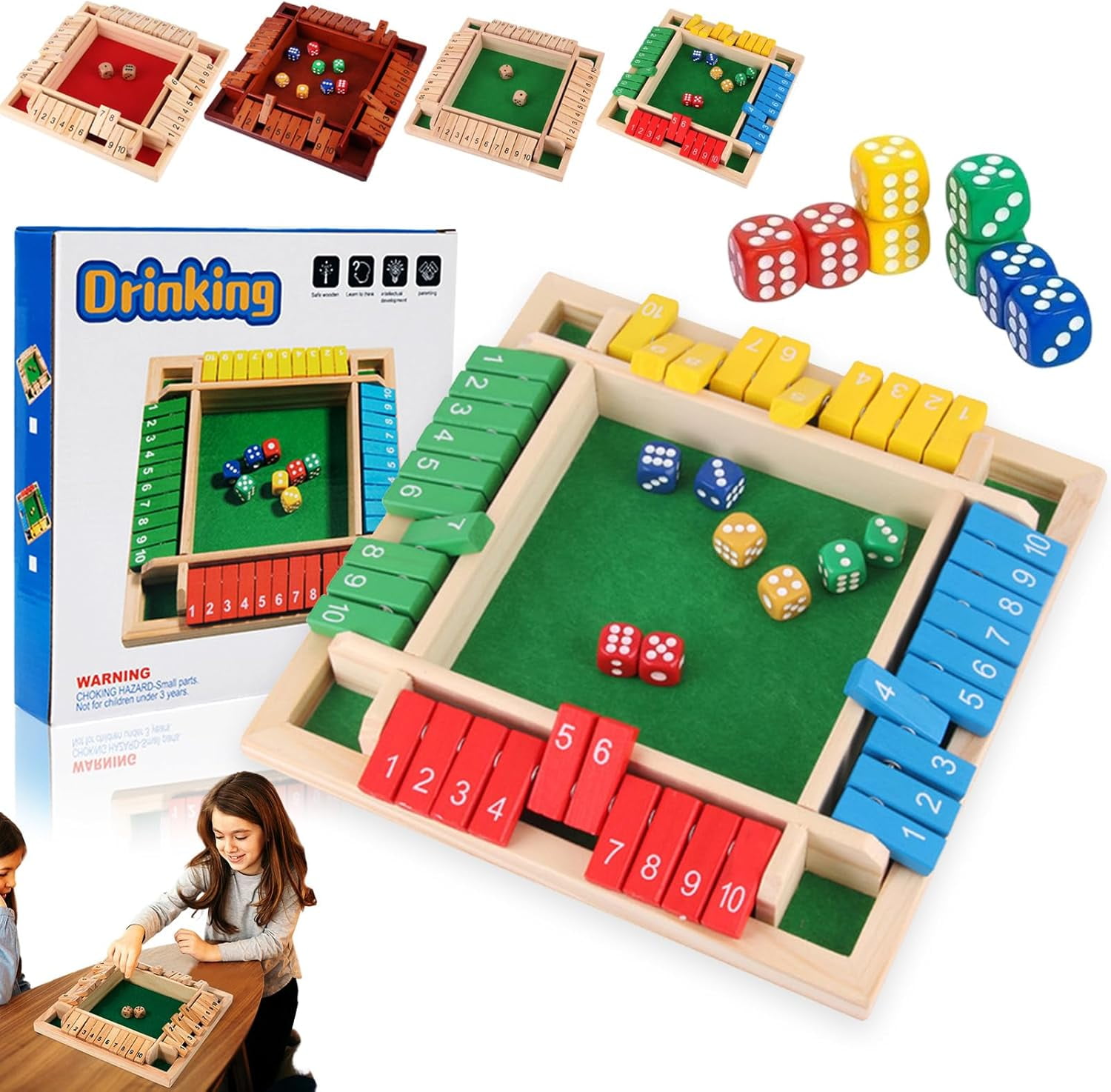 Shut The Box Game, 2026 New Four-Sided Flip Card Game Toys, with 8 Dice ...