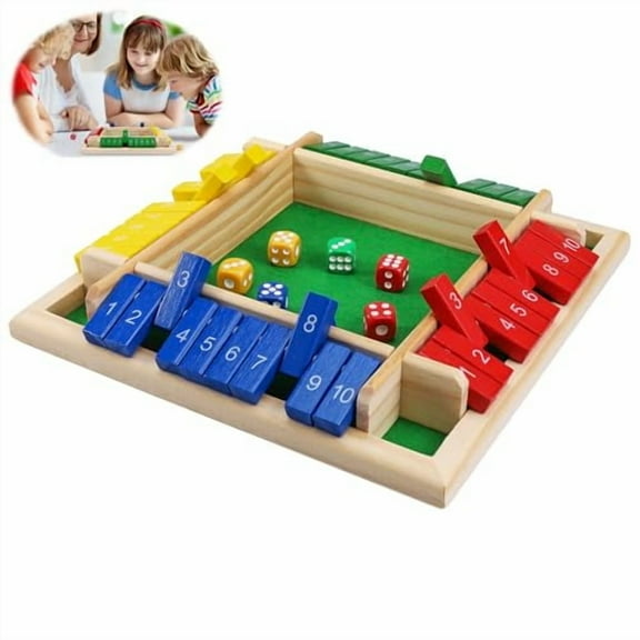 Shut The Box Game 4 Player,Colorful Dice Games,Premium Wooden Dice Board,Fun Close The Box,Puzzle Wooden Games with 8 Dices,Educational Table Math Holiday Games for Kid