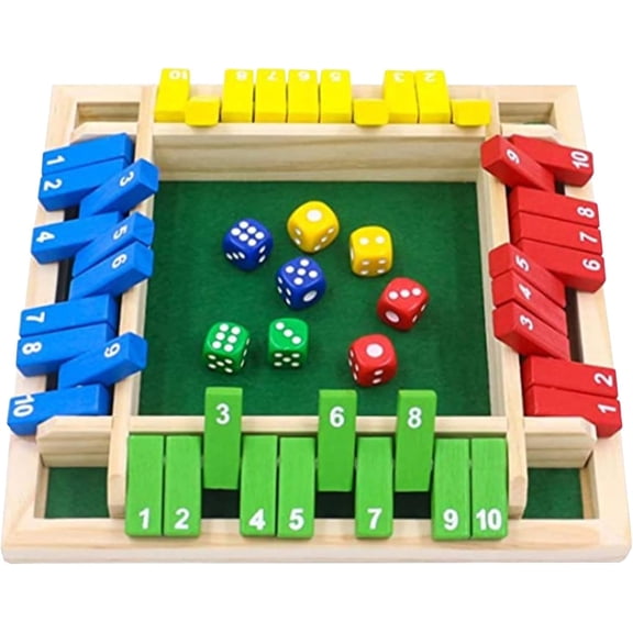 Shut the Box Game 4 Player Shut the Box Game 4 Player -Sides Flipping Maths Games with 8 Dice 2-Sided Number Wooden Board Games for Learning Numbers, Strategy
